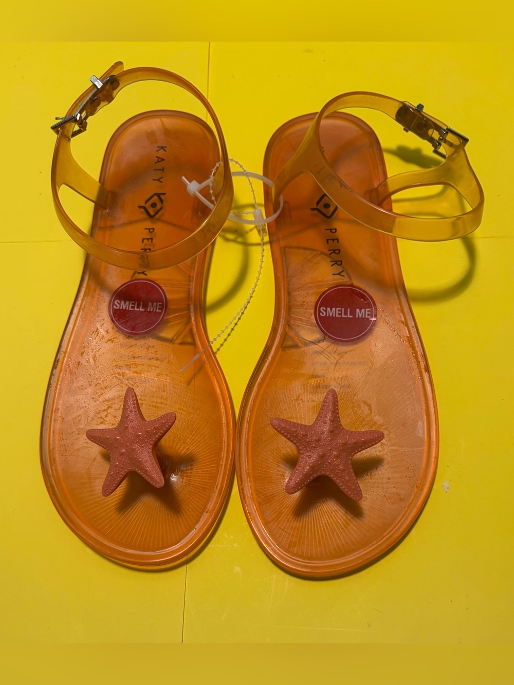 Katy Perry Orange Starfish Thong Sandals Buckle Ankle Strap Women's Sz 8/38